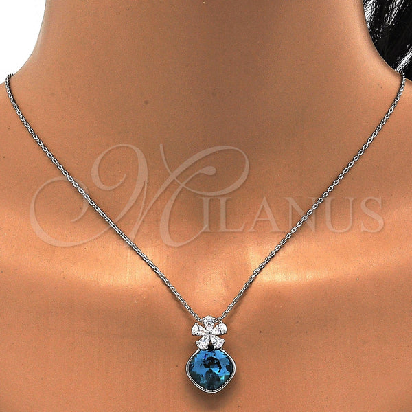 Collares con Dije 04.239.0020.1.16 Rodio Laminado, Diseño de Flor, con Swarovski Elements Indicolite y Micro Pave Blanca, Pulido, Rodinado (Grosor 01 MM, 16 Pulgadas de Largo)