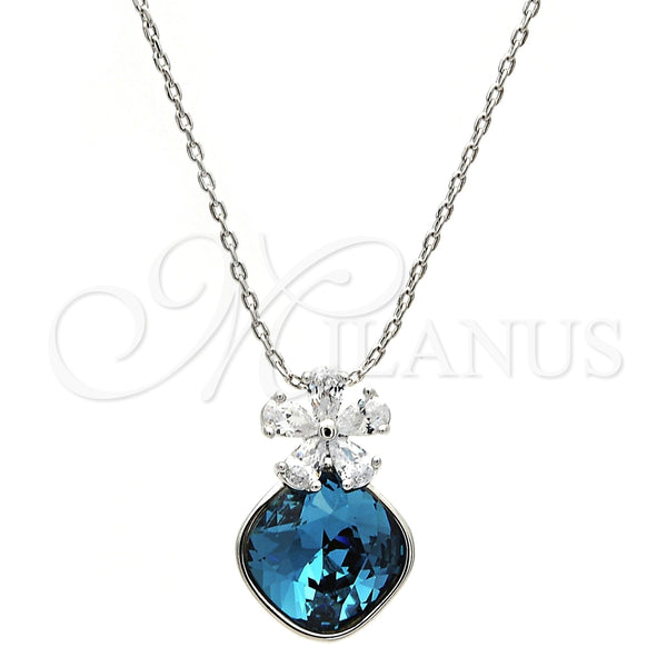 Collares con Dije 04.239.0020.1.16 Rodio Laminado, Diseño de Flor, con Swarovski Elements Indicolite y Micro Pave Blanca, Pulido, Rodinado (Grosor 01 MM, 16 Pulgadas de Largo)