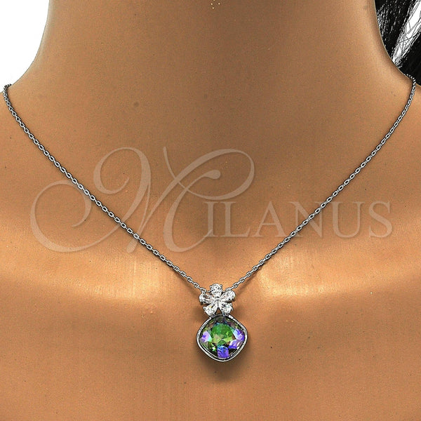 Collares con Dije 04.239.0020.2.16 Rodio Laminado, Diseño de Flor, con Swarovski Elements Crystal y Micro Pave Blanca, Pulido, Rodinado (Grosor 01 MM, 16 Pulgadas de Largo)