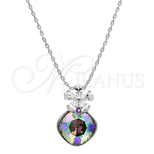 Collares con Dije 04.239.0020.2.16 Rodio Laminado, Diseño de Flor, con Swarovski Elements Crystal y Micro Pave Blanca, Pulido, Rodinado (Grosor 01 MM, 16 Pulgadas de Largo)