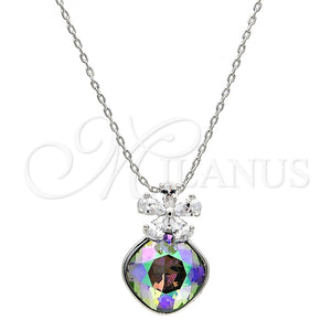 Collares con Dije 04.239.0020.2.16 Rodio Laminado, Diseño de Flor, con Swarovski Elements Crystal y Micro Pave Blanca, Pulido, Rodinado (Grosor 01 MM, 16 Pulgadas de Largo)