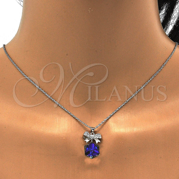 Collares con Dije 04.239.0024.1.16 Rodio Laminado, Diseño de Arco, con Swarovski Elements Aurore Boreale y Micro Pave Blanca, Pulido, Rodinado (Grosor 01 MM, 16 Pulgadas de Largo)