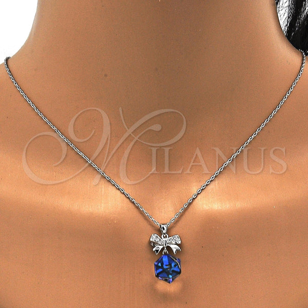 Collares con Dije 04.239.0024.2.16 Rodio Laminado, Diseño de Arco, con Swarovski Elements Bermuda Blue y Micro Pave Blanca, Pulido, Rodinado (Grosor 01 MM, 16 Pulgadas de Largo)