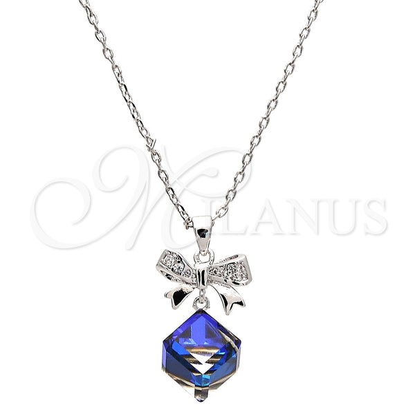 Collares con Dije 04.239.0024.2.16 Rodio Laminado, Diseño de Arco, con Swarovski Elements Bermuda Blue y Micro Pave Blanca, Pulido, Rodinado (Grosor 01 MM, 16 Pulgadas de Largo)