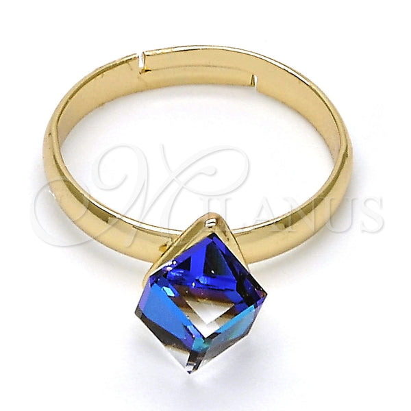 Anillo Multi Piedra 01.239.0003.7 Oro Laminado, con Bermuda Blue Swarovski Elements, Pulido, Tono Dorado (One size fits all)