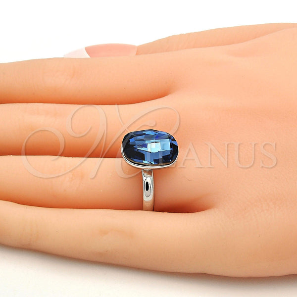 Anillo Multi Piedra 01.239.0011.1 Rodio Laminado, con Swarovski Elements Denin Blue, Pulido, Rodinado (Talla Unica)