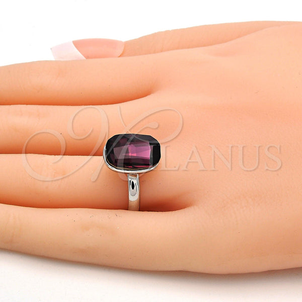 Anillo Multi Piedra 01.239.0011.2 Rodio Laminado, con Swarovski Elements Amethyst, Pulido, Rodinado (Talla Unica)