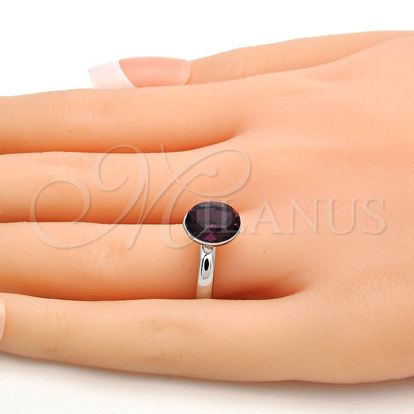Anillo Multi Piedra 01.239.0004.2 Rodio Laminado, con Swarovski Elements Amethyst, Pulido, Rodinado (Talla Unica)