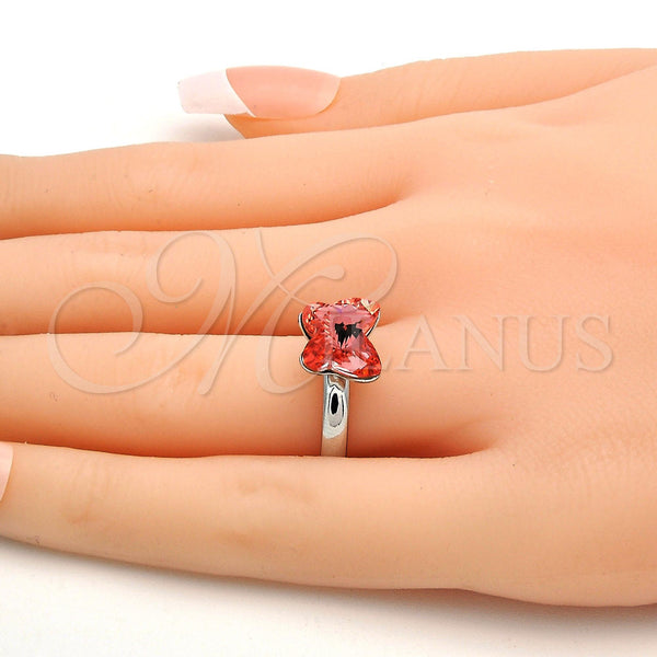 Anillo Multi Piedra 01.239.0007.4 Rodio Laminado, Diseño de Mariposa, con Swarovski Elements Rose Peach, Pulido, Rodinado (Talla Unica)