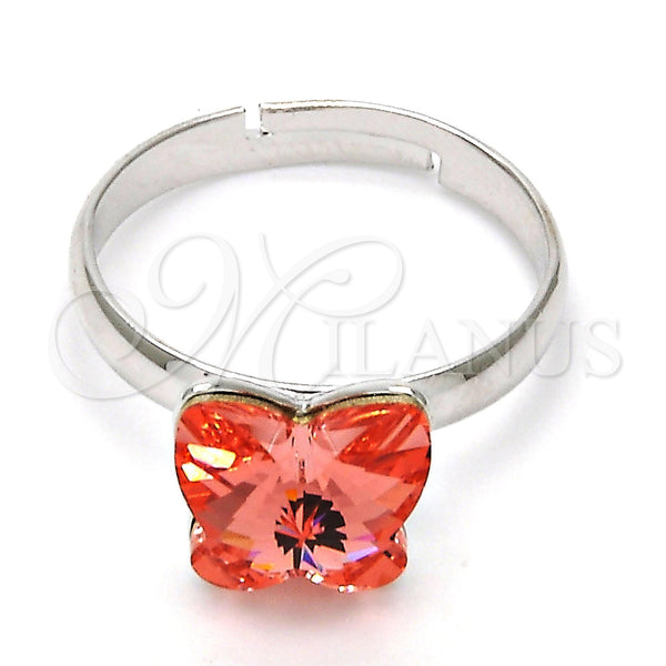 Anillo Multi Piedra 01.239.0007.4 Rodio Laminado, Diseño de Mariposa, con Swarovski Elements Rose Peach, Pulido, Rodinado (Talla Unica)