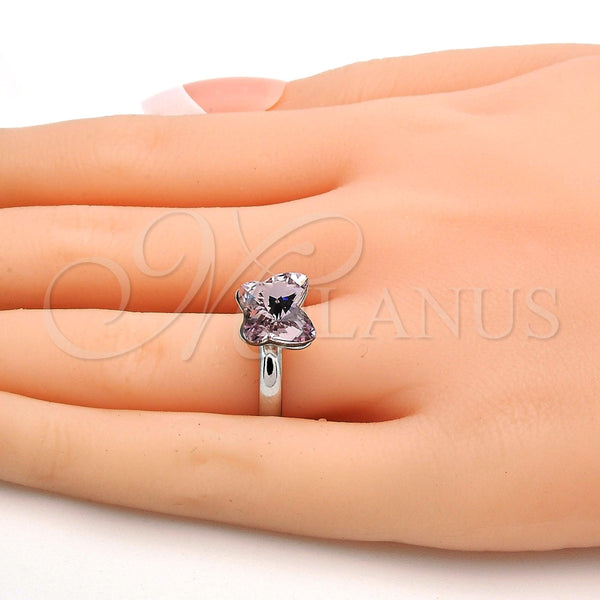 Anillo Multi Piedra 01.239.0007.5 Rodio Laminado, Diseño de Mariposa, con Swarovski Elements Rosaline, Pulido, Rodinado (Talla Unica)
