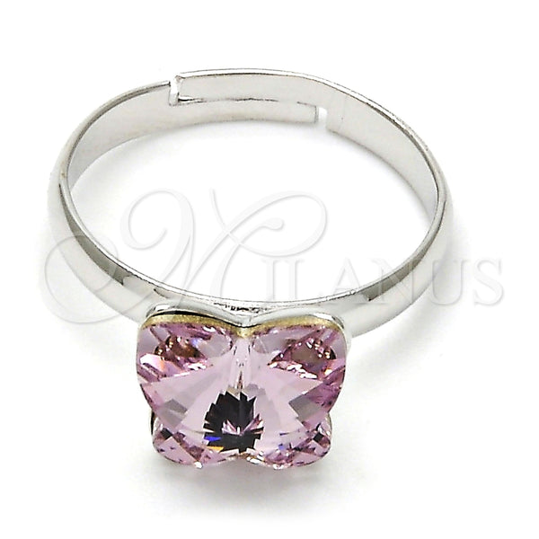 Anillo Multi Piedra 01.239.0007.5 Rodio Laminado, Diseño de Mariposa, con Swarovski Elements Rosaline, Pulido, Rodinado (Talla Unica)
