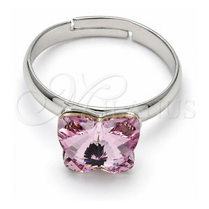 Anillo Multi Piedra 01.239.0007.5 Oro Laminado Blanco, Diseño de Mariposa, con Swarovski Elements Rosaline, Pulido, Rodinado (Talla Unica)