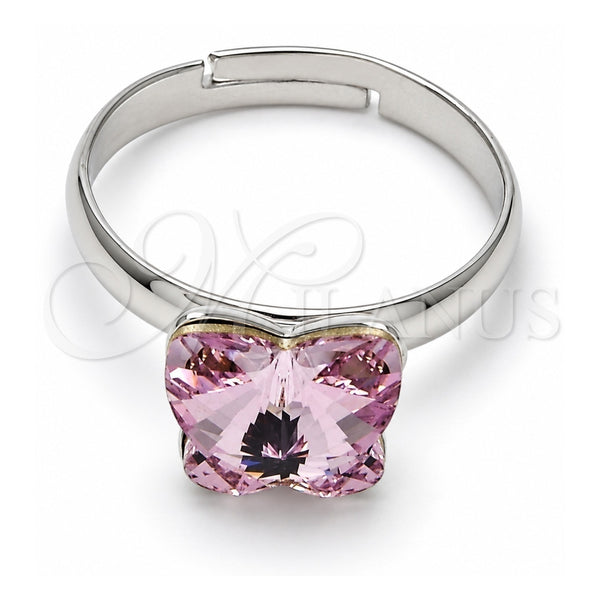 Anillo Multi Piedra 01.239.0007.5 Oro Laminado Blanco, Diseño de Mariposa, con Swarovski Elements Rosaline, Pulido, Rodinado (Talla Unica)