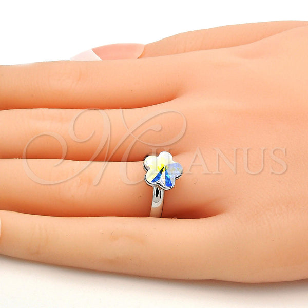 Anillo Multi Piedra 01.239.0010.5 Rodio Laminado, Diseño de Flor, con Swarovski Elements Aurore Boreale, Pulido, Rodinado (Talla Unica)