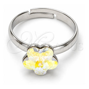 Anillo Multi Piedra 01.239.0010.5 Oro Laminado Blanco, Diseño de Flor, con Swarovski Elements Aurore Boreale, Pulido, Rodinado (Talla Unica)