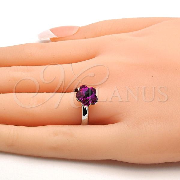 Anillo Multi Piedra 01.239.0010.6 Rodio Laminado, Diseño de Flor, con Swarovski Elements Fuchsia, Pulido, Rodinado (Talla Unica)