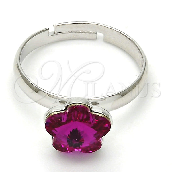 Anillo Multi Piedra 01.239.0010.6 Rodio Laminado, Diseño de Flor, con Swarovski Elements Fuchsia, Pulido, Rodinado (Talla Unica)