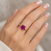 Anillo Multi Piedra 01.239.0010.9 Oro Laminado, Diseño de Flor, con Swarovski Elements Fuchsia, Pulido, Tono Dorado (Talla Unica)