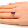 Anillo Multi Piedra 01.239.0010.9 Oro Laminado, Diseño de Flor, con Fuchsia Swarovski Elements, Pulido, Tono Dorado (One size fits all)