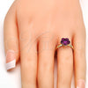 Anillo Multi Piedra 01.239.0010.9 Oro Laminado, Diseño de Flor, con Fuchsia Swarovski Elements, Pulido, Tono Dorado (One size fits all)