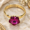 Anillo Multi Piedra 01.239.0010.9 Oro Laminado, Diseño de Flor, con Swarovski Elements Fuchsia, Pulido, Tono Dorado (Talla Unica)