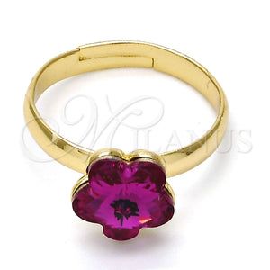 Anillo Multi Piedra 01.239.0010.9 Oro Laminado, Diseño de Flor, con Fuchsia Swarovski Elements, Pulido, Tono Dorado (One size fits all)