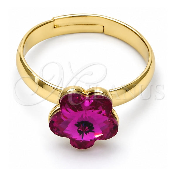 Anillo Multi Piedra 01.239.0010.9 Oro Laminado, Diseño de Flor, con Swarovski Elements Fuchsia, Pulido, Tono Dorado (Talla Unica)