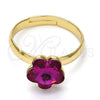 Anillo Multi Piedra 01.239.0010.9 Oro Laminado, Diseño de Flor, con Fuchsia Swarovski Elements, Pulido, Tono Dorado (One size fits all)