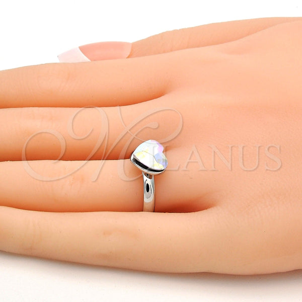 Anillo Multi Piedra 01.239.0002.4 Rodio Laminado, Diseño de Corazón, con Swarovski Elements Aurore Boreale, Pulido, Rodinado (Talla Unica)