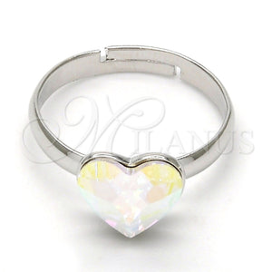 Anillo Multi Piedra 01.239.0002.4 Rodio Laminado, Diseño de Corazón, con Swarovski Elements Aurore Boreale, Pulido, Rodinado (Talla Unica)
