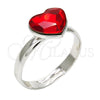 Anillo Multi Piedra 01.239.0002.5 Rodio Laminado, Diseño de Corazón, con Swarovski Elements Light Siam, Pulido, Rodinado (Talla Unica)