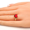 Anillo Multi Piedra 01.239.0002.7 Oro Laminado, Diseño de Corazón, con Light Siam Swarovski Elements, Pulido, Tono Dorado (One size fits all)