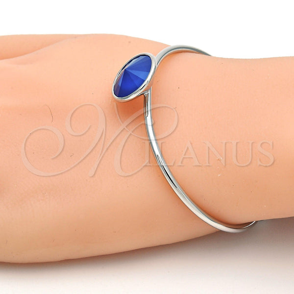 Aro Individual 07.239.0012.7 Rodio Laminado, con Swarovski Elements Bermuda Blue, Pulido, Rodinado (Grosor 02 MM, Talla Unica)