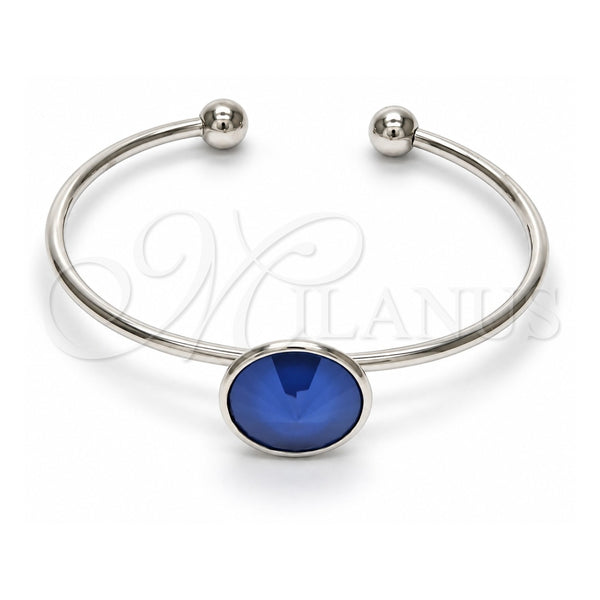 Aro Individual 07.239.0012.7 Oro Laminado Blanco, con Swarovski Elements Bermuda Blue, Pulido, Rodinado (Grosor 02 MM, Talla Unica)