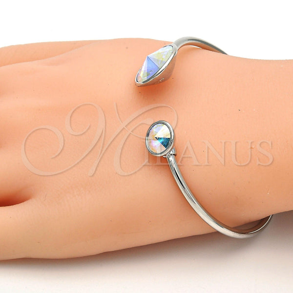 Aro Individual 07.239.0003.4 Rodio Laminado, con Swarovski Elements Aurore Boreale, Pulido, Rodinado (Grosor 03 MM, Talla Unica)