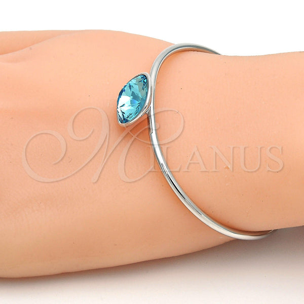 Aro Individual 07.239.0010.3 Rodio Laminado, con Swarovski Elements Light Turquoise, Pulido, Rodinado (Grosor 02 MM, Talla Unica)