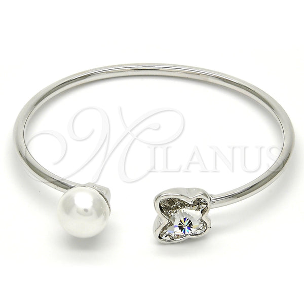Aro Individual 07.239.0005.1 Rodio Laminado, Diseño de Mariposa, con Swarovski Elements Crystal y Perla Marfil, Pulido, Rodinado (Grosor 03 MM, Talla Unica)