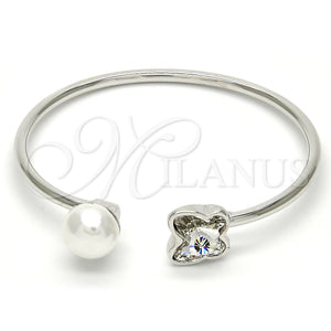 Aro Individual 07.239.0005.1 Rodio Laminado, Diseño de Mariposa, con Swarovski Elements Crystal y Perla Marfil, Pulido, Rodinado (Grosor 03 MM, Talla Unica)