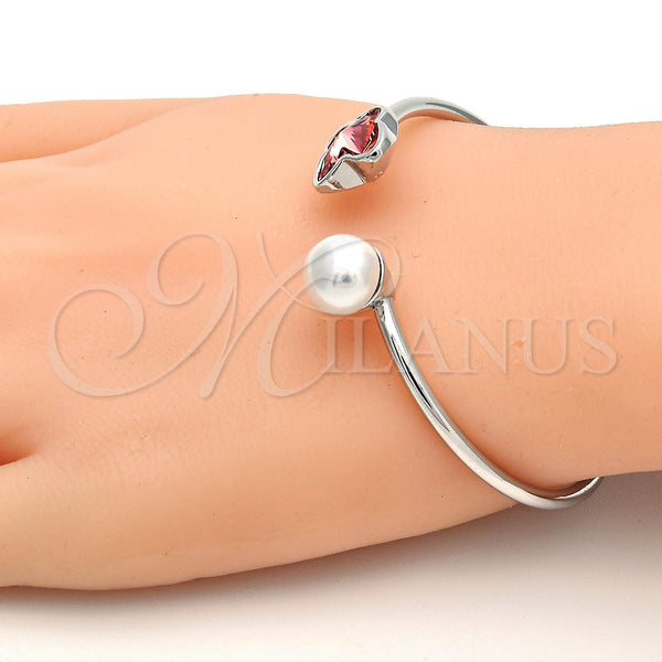 Aro Individual 07.239.0005.5 Rodio Laminado, Diseño de Mariposa, con Swarovski Elements Rose Peach y Perla Marfil, Pulido, Rodinado (Grosor 03 MM, Talla Unica)