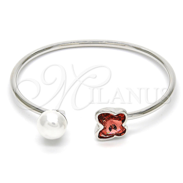 Aro Individual 07.239.0005.5 Rodio Laminado, Diseño de Mariposa, con Swarovski Elements Rose Peach y Perla Marfil, Pulido, Rodinado (Grosor 03 MM, Talla Unica)