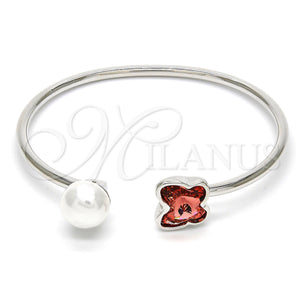Aro Individual 07.239.0005.5 Rodio Laminado, Diseño de Mariposa, con Swarovski Elements Rose Peach y Perla Marfil, Pulido, Rodinado (Grosor 03 MM, Talla Unica)