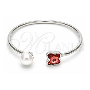 Aro Individual 07.239.0005.5 Oro Laminado Blanco, Diseño de Mariposa, con Swarovski Elements Rose Peach y Perla Marfil, Pulido, Rodinado (Grosor 03 MM, Talla Unica)