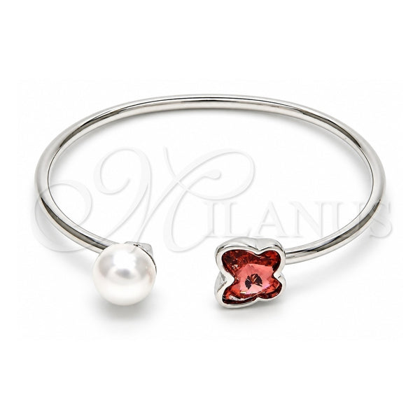 Aro Individual 07.239.0005.5 Oro Laminado Blanco, Diseño de Mariposa, con Swarovski Elements Rose Peach y Perla Marfil, Pulido, Rodinado (Grosor 03 MM, Talla Unica)