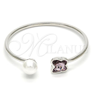 Aro Individual 07.239.0005.7 Rodio Laminado, Diseño de Mariposa, con Swarovski Elements Amethyst y Perla Marfil, Pulido, Rodinado (Grosor 03 MM, Talla Unica)