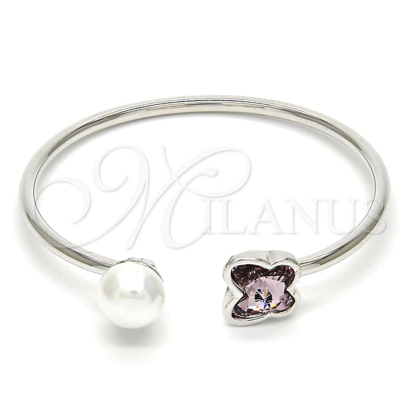 Aro Individual 07.239.0005.7 Rodio Laminado, Diseño de Mariposa, con Swarovski Elements Amethyst y Perla Marfil, Pulido, Rodinado (Grosor 03 MM, Talla Unica)