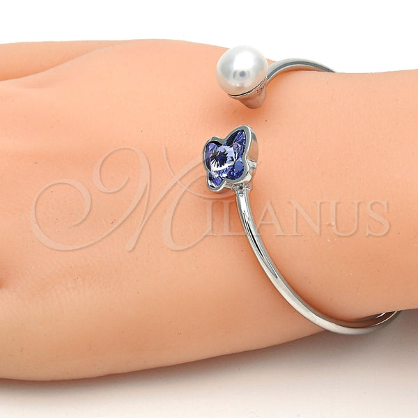 Aro Individual 07.239.0005.9 Rodio Laminado, Diseño de Mariposa, con Swarovski Elements Provence Lavander y Perla Marfil, Pulido, Rodinado (Grosor 03 MM, Talla Unica)