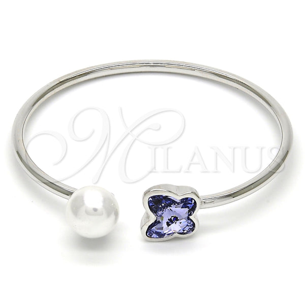 Aro Individual 07.239.0005.9 Rodio Laminado, Diseño de Mariposa, con Swarovski Elements Provence Lavander y Perla Marfil, Pulido, Rodinado (Grosor 03 MM, Talla Unica)