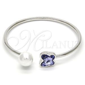 Aro Individual 07.239.0005.9 Rodio Laminado, Diseño de Mariposa, con Swarovski Elements Provence Lavander y Perla Marfil, Pulido, Rodinado (Grosor 03 MM, Talla Unica)