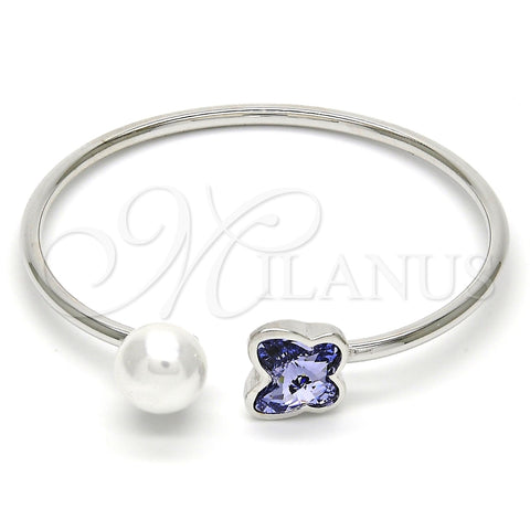 Aro Individual 07.239.0005.9 Rodio Laminado, Diseño de Mariposa, con Swarovski Elements Provence Lavander y Perla Marfil, Pulido, Rodinado (Grosor 03 MM, Talla Unica)